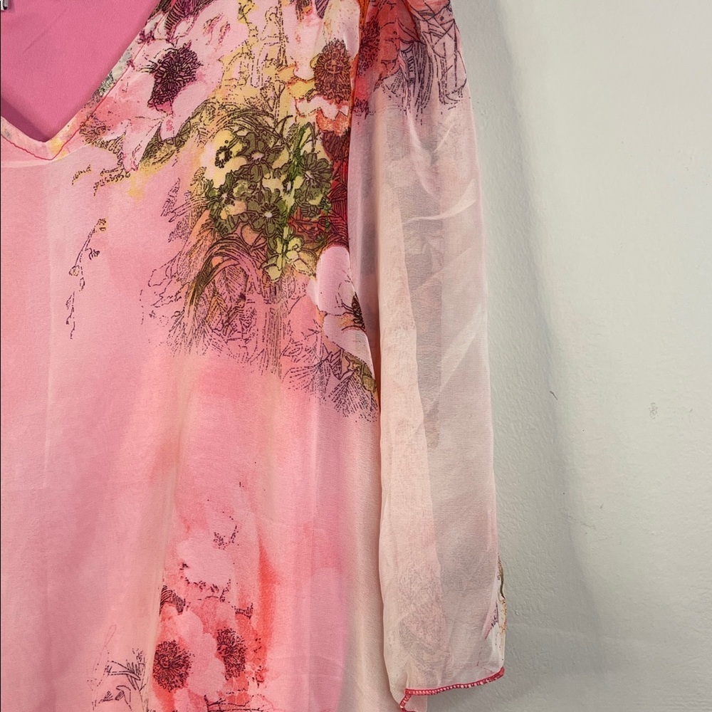 Christopher & Banks Pink Floral Handkerchief Hem Blouse XXL #298 - Picture 8 of 13